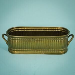 Brass Oval Rectangle Oblong Polished Ribbed Handle Planter Home Decor Decoration